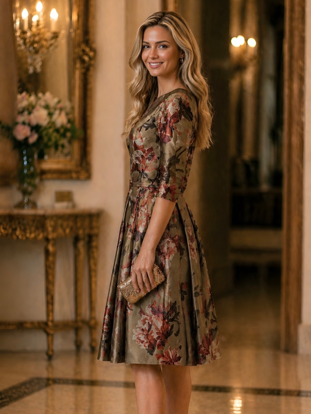 NWT Burberry Floral Jacquard Pleated Skirt V-Neck Cocktail Party Dress 40 or 6 - Picture 4 of 13